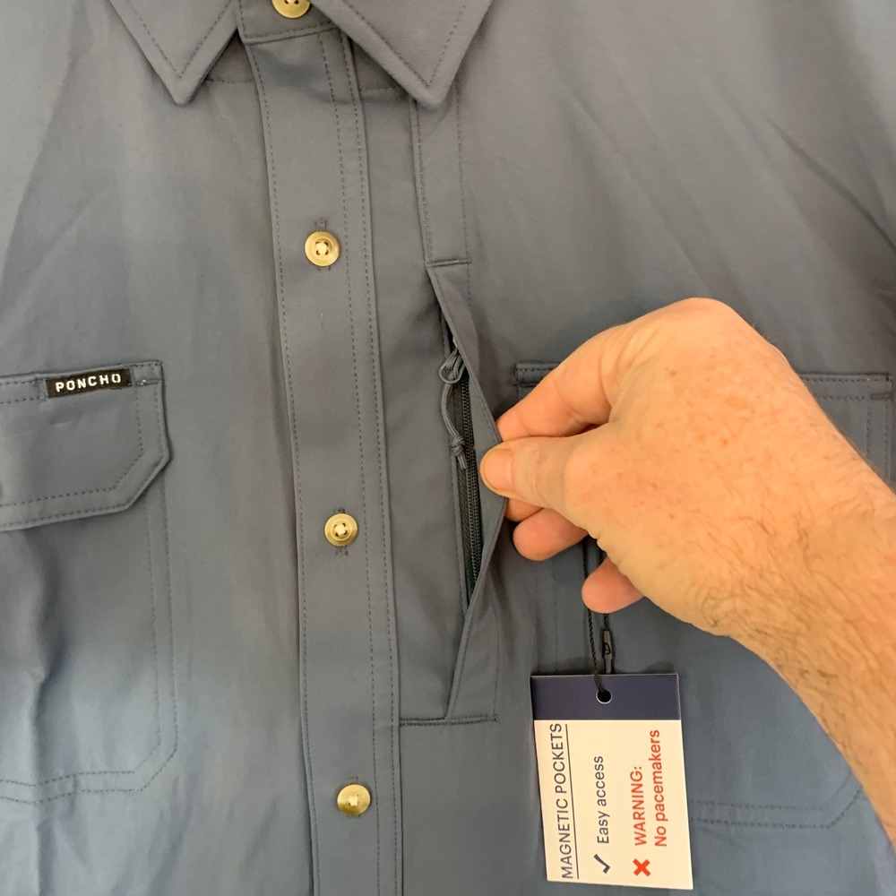 Poncho Shirt Mens XL Blue Grey NEW Fishing Magnetic Pockets Short Sleeve Vented - Picture 3 of 8